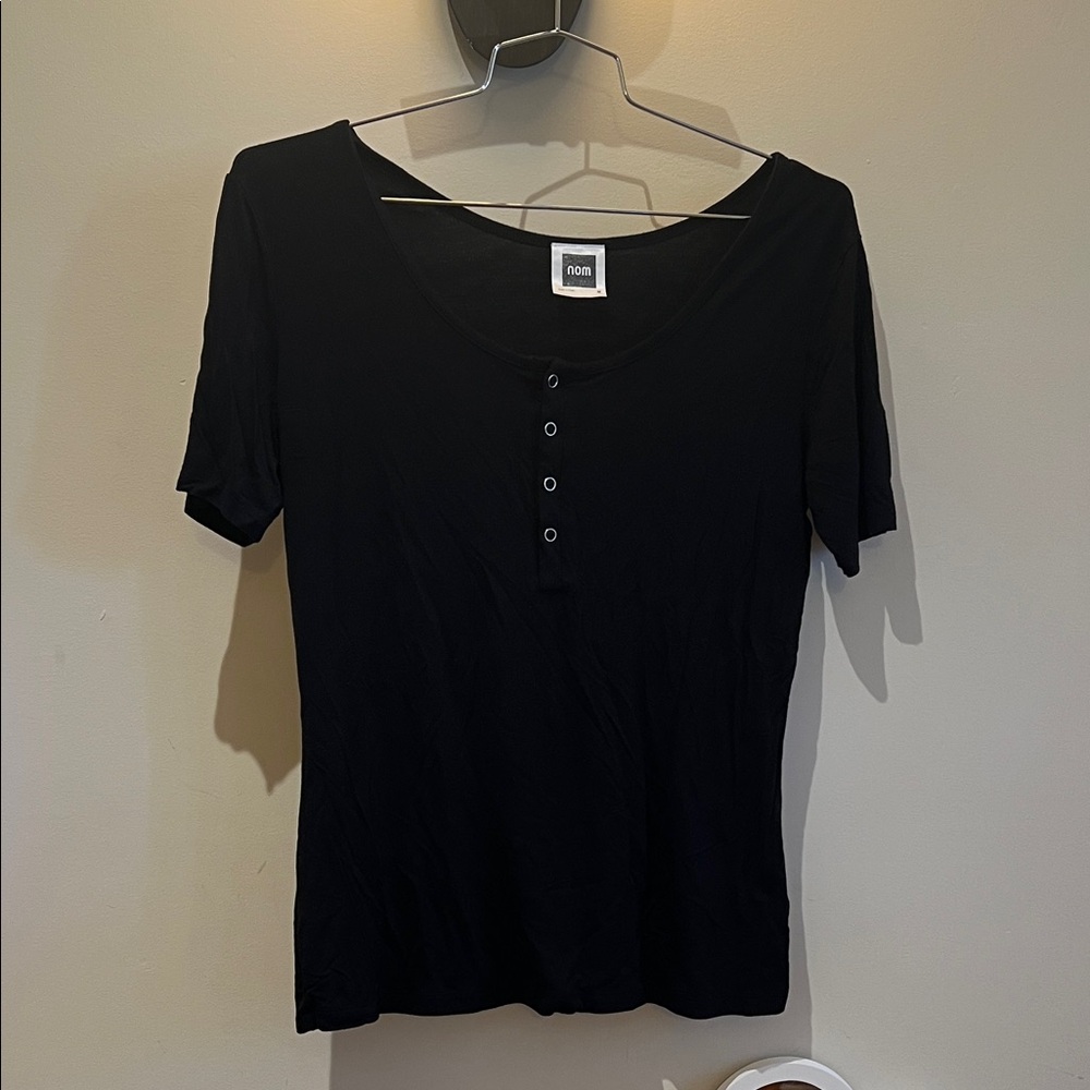 NOM nursing button-up short sleeve black pajama top